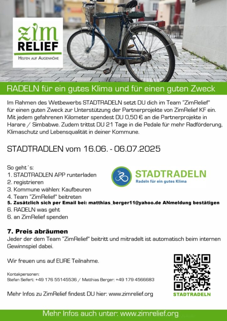 Beim STADTRADELN (16.06. – 06.07.2025) mitmachen und Spenden für ZimRelief einfahren