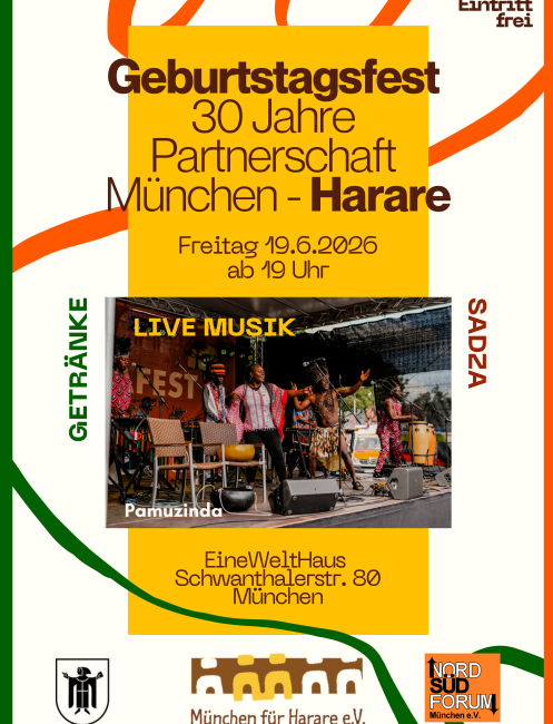 Geburtstagsfest 30 Jahre Partnerschaft München – Harare am 19.06.2026 Geburtstagsfest 30 Jahre Partnerschaft München – Harare am 19.06.2026